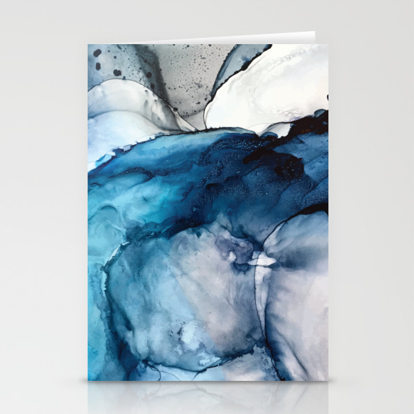 White Sand Blue Sea Alcohol Ink Painting Stationery Cards By