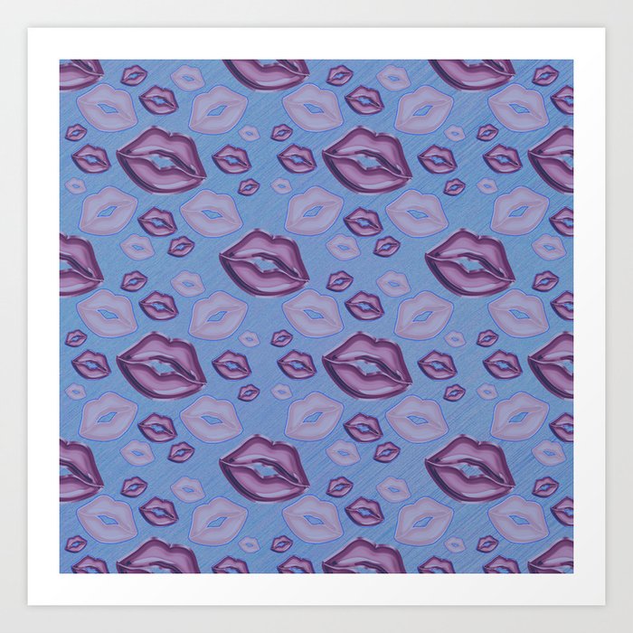Very Periwinkle Kisses Lips in Shades of Purple Art Print