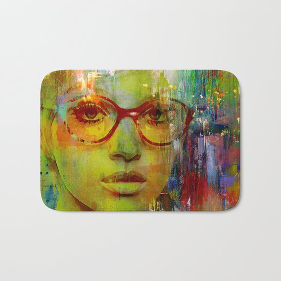 red glasses girl Bath Mat