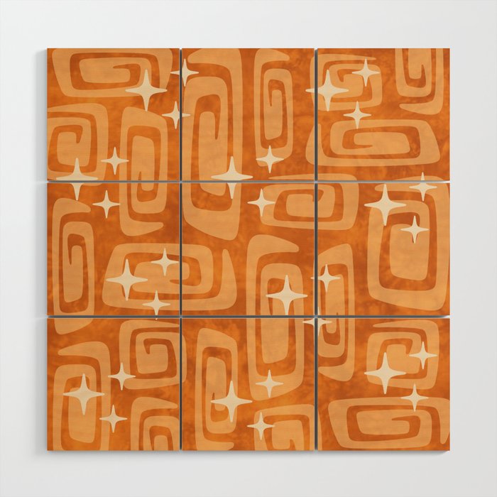 Mid Century Modern Cosmic Galaxies 586 Orange Wood Wall Art