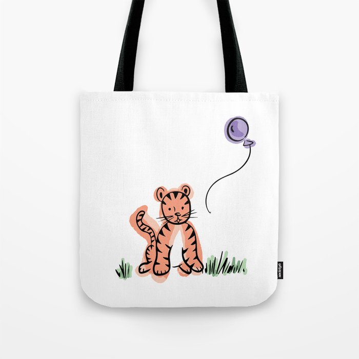 Baby Tiger with Purple Balloon Tote Bag