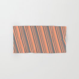 [ Thumbnail: Grey and Light Salmon Colored Lined Pattern Hand & Bath Towel ]
