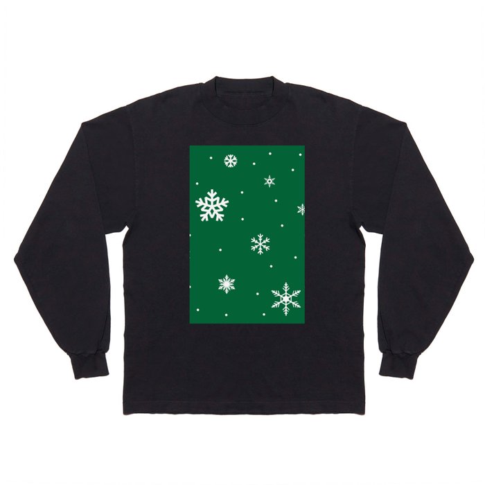 Green Christmas Vibes Pattern Crystal SnowFlakes Long Sleeve T Shirt