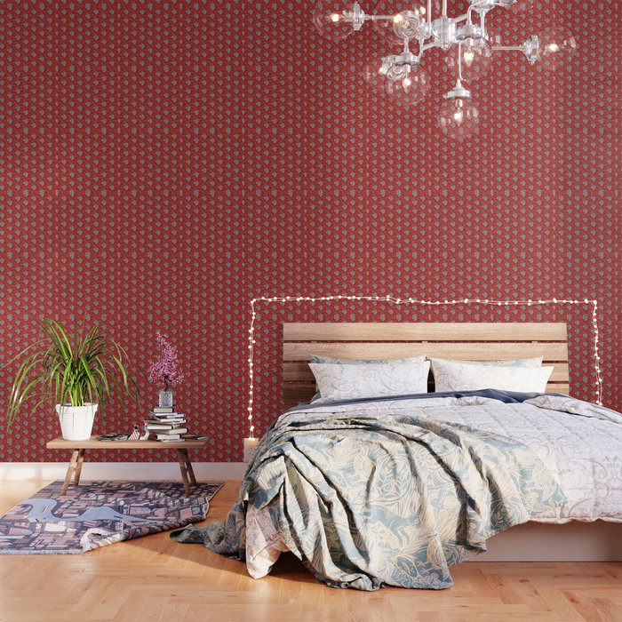 Christmas Pattern Floral Red Pine Retro Wallpaper