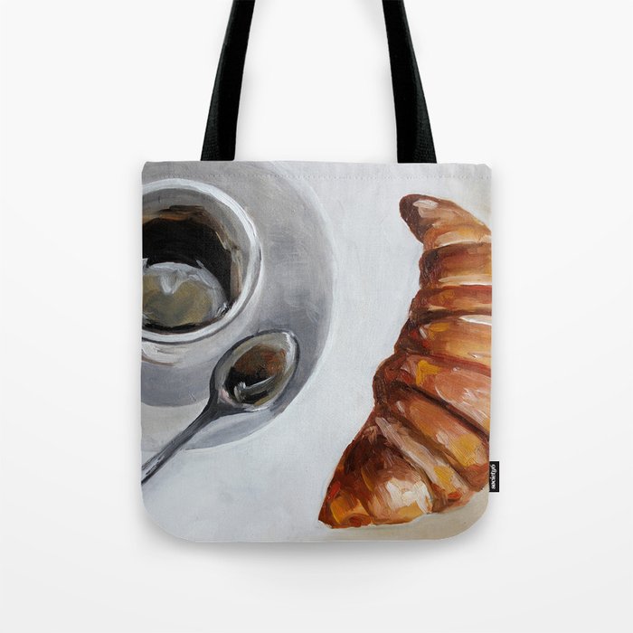 French breakfast, coffee and croissant, original oil painting, daily art Tote Bag