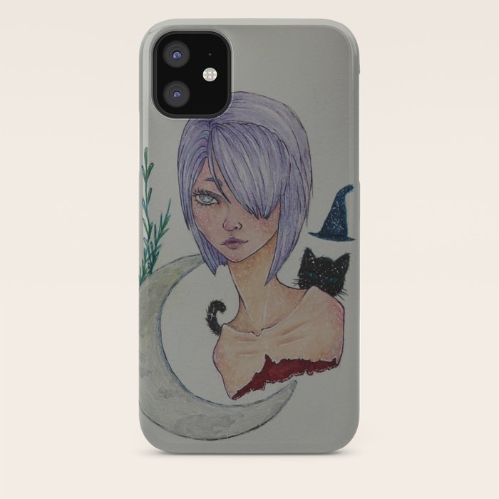 Moon Eyed Girl Witch Black Cat Wizard Hat Iphone Case By Pixieshadowcraft Society6