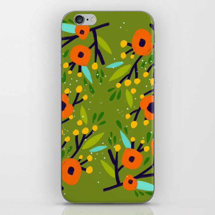 Leta Floral in Olive Green - Vintage Retro Flowers - Digital Painting iPhone Skin