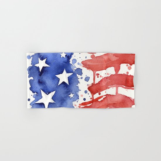 American Flag Watercolor Abstract Stars and Stripes Hand & Bath Towel