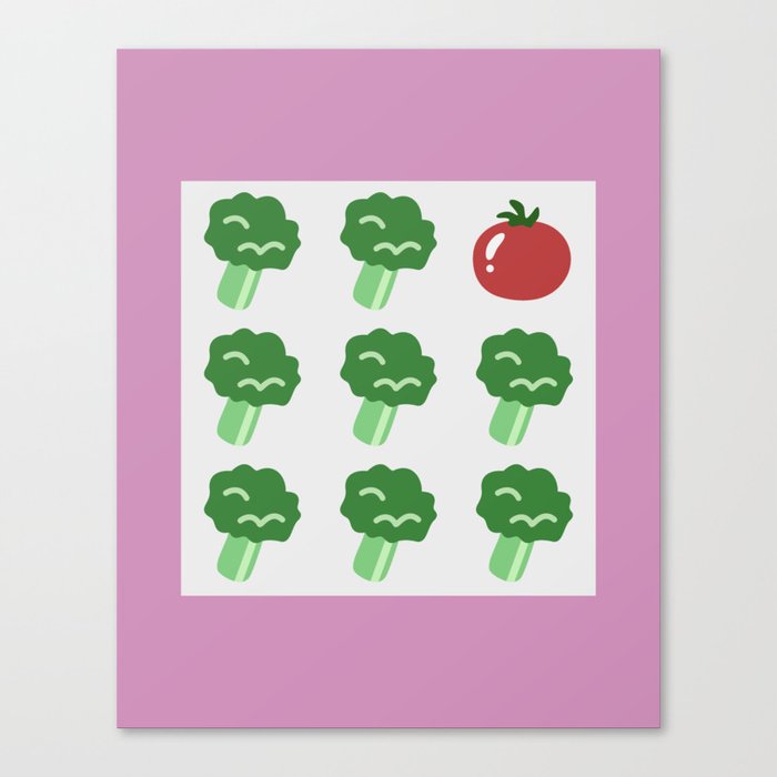 Eight broccoli one tomato 6 Canvas Print