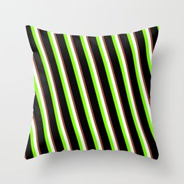 [ Thumbnail: Eyecatching Hot Pink, Brown, White, Chartreuse & Black Colored Pattern of Stripes Throw Pillow ]