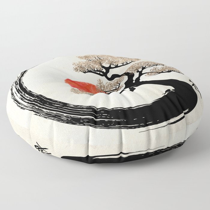 Enso Circle and Bonsai Tree on Canvas Floor Pillow