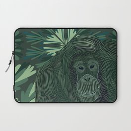 Orangutan in the jungle sitting on a green abstract leafy pattern background Laptop Sleeve