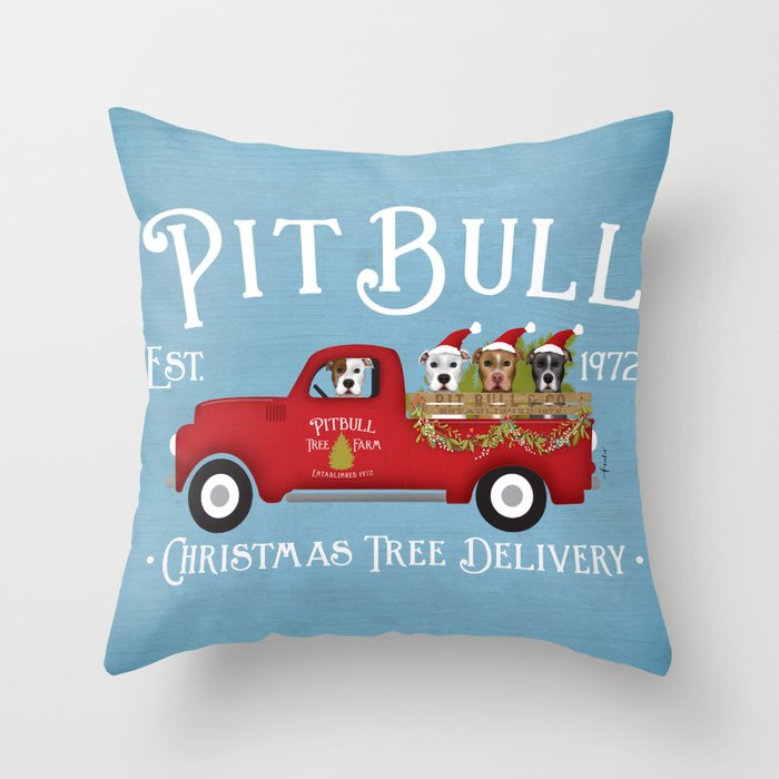 Pitbull Pit Bull Dog Christmas Tree Farm Vintage Red Truck Throw