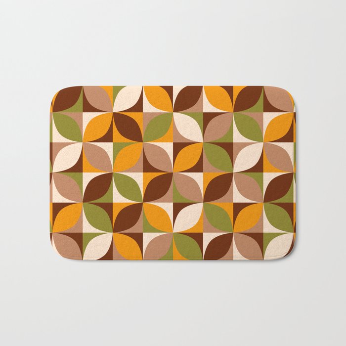 Retro 70s mid-century modern circles brown orange moss Bath Mat