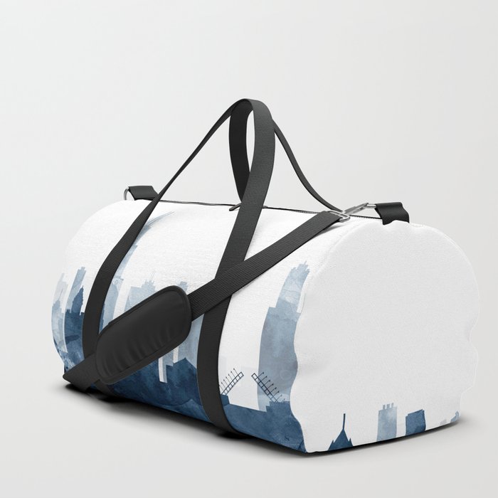 Chicago Skyline Navy Blue Watercolor by Zouzounio Art Duffle Bag