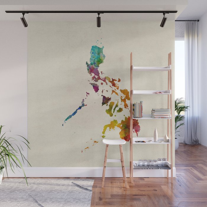 Philippines Watercolor Map Wall Mural By Artpause Michael Tompsett Society6 - Philippines Painting Wall Art
