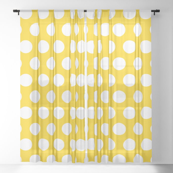 Yellow And White Polka Dots 772 Sheer Curtain By Tonymagner Society6