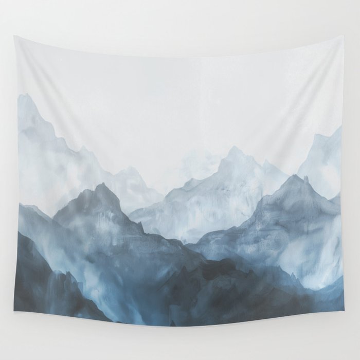 Foggy Misty Mountain Mornings II - Abstract Watercolor Wall Tapestry