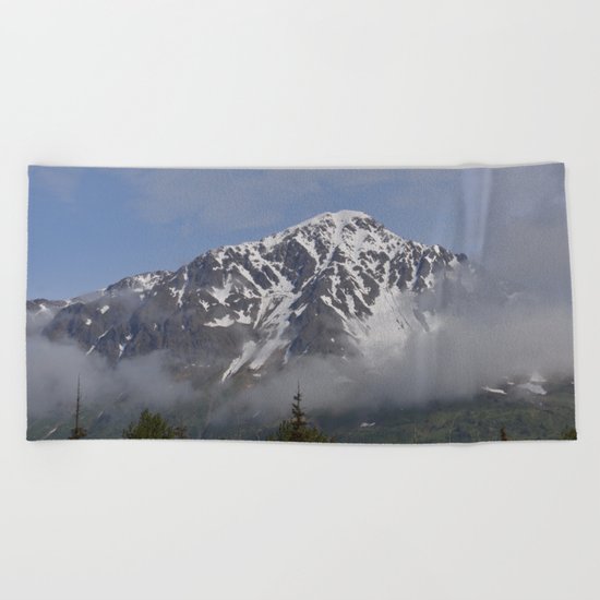 Seward Mountain Fog Beach Towel