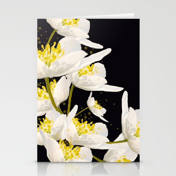 White Flowers On A Black Background #decor #society6 #buyart Stationery Cards