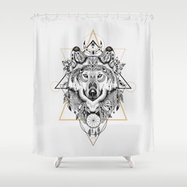 Wolf head portrait native american ethnic vintage illustration  Shower Curtain
