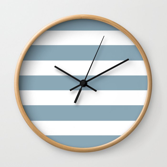 Pewter Blue - solid color - white stripes pattern Wall Clock