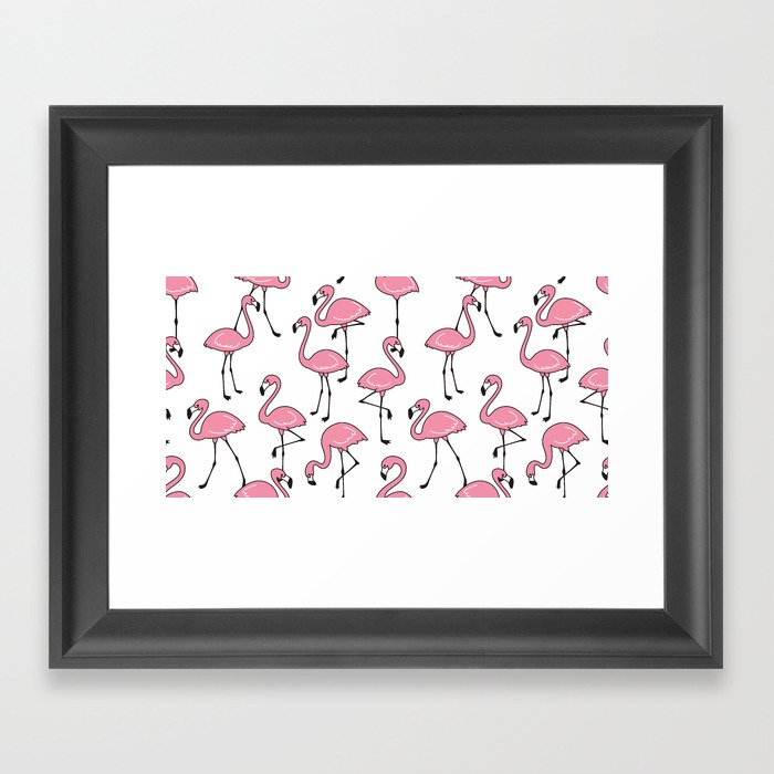 Flamingo seamless pattern vintage pink Flamingos exotic bird tropical scarf isolated tile background repeat wallpaper cartoon illustration doodle Framed Art Print