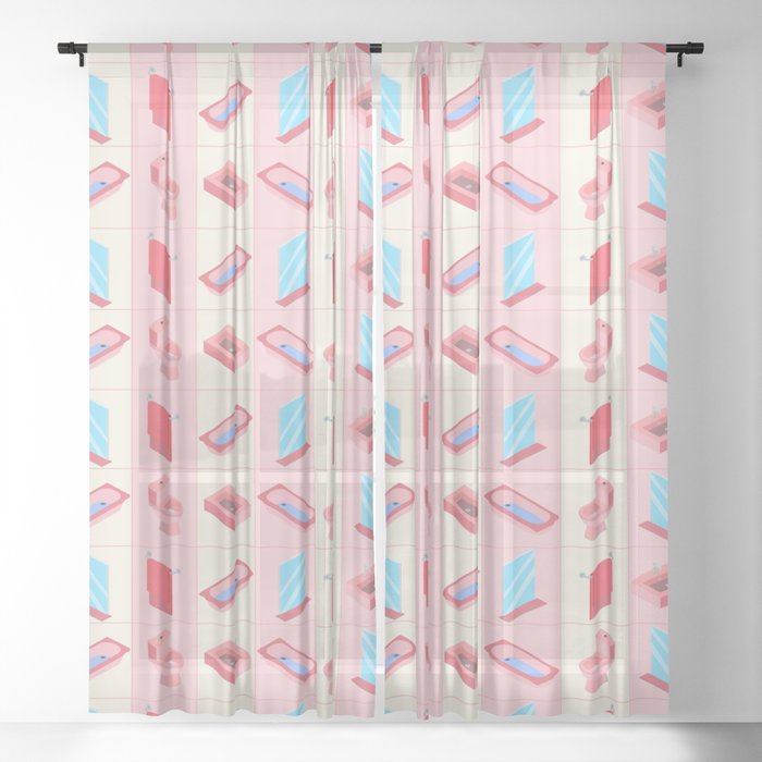 PINK AND CREAM BATHROOM ELEMENTS FOR TOILET AND WC ROOM #septcho21  Sheer Curtain