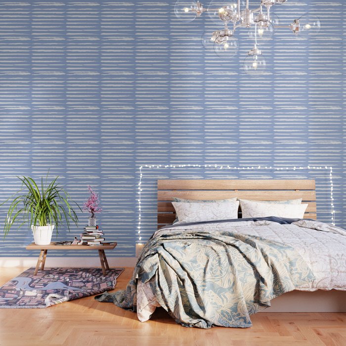 Irregular Hand Painted Stripes Light Blue Wallpaper