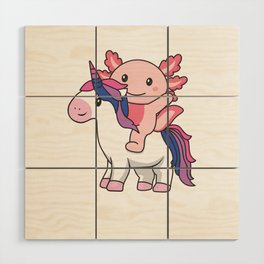 Bi Flag Pride Lgbtq Axolotl On Unicorn Wood Wall Art