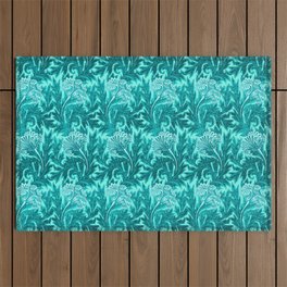 Jacobean Flower Damask, Turquoise Teal and Aqua Outdoor Rug