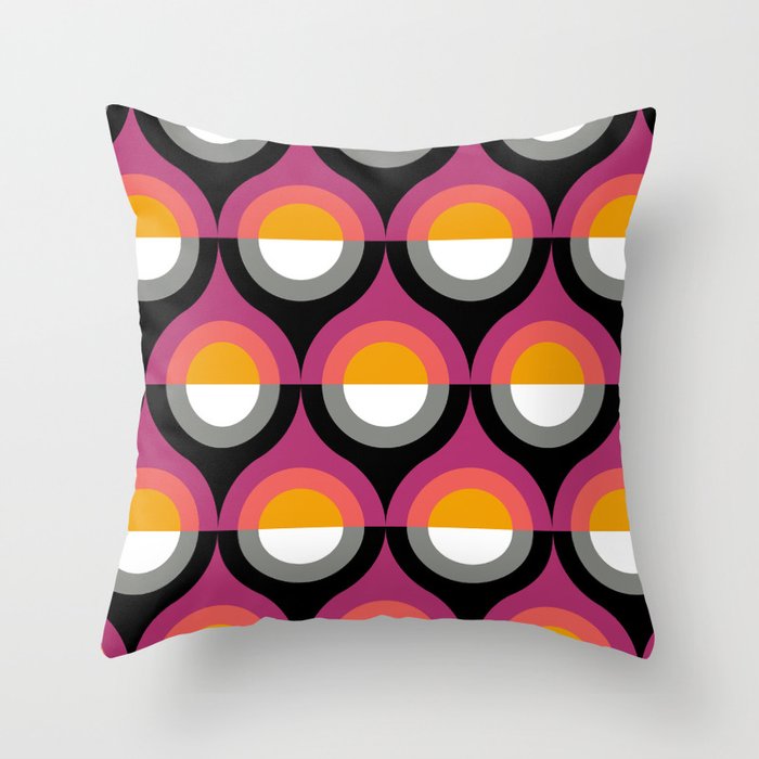 Retro Geometric Teardrop Pattern - Optimism and Pessimism - Sunset Colors Throw Pillow