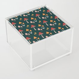Mushrooms and Toadstools Forest Pattern - Green Blue background, Red, Yellow, Pink, Orange Acrylic Box