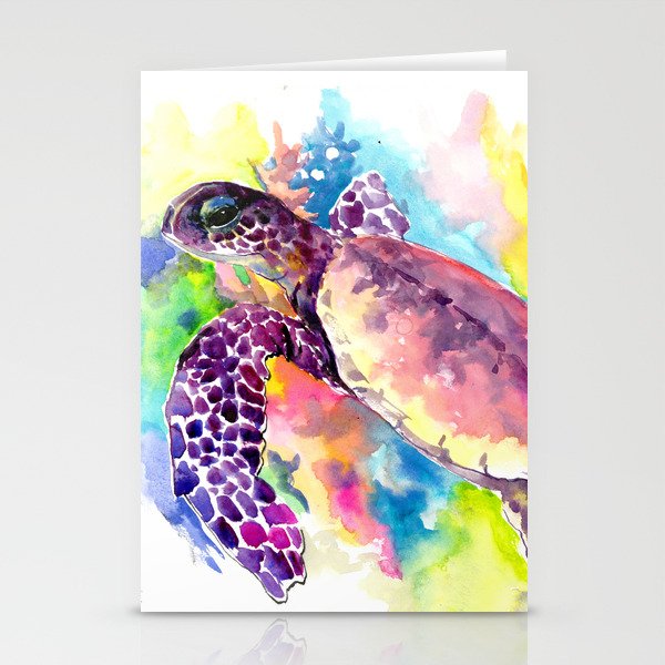 Sea Turtle In Coral Reef Tropical Colors Sea World Purple Yellow