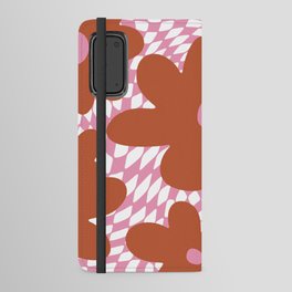  Retro Flowers on Warped Checkerboard \\ MUTED PINK & TERRACOTTA COLOR PALETTE Android Wallet Case