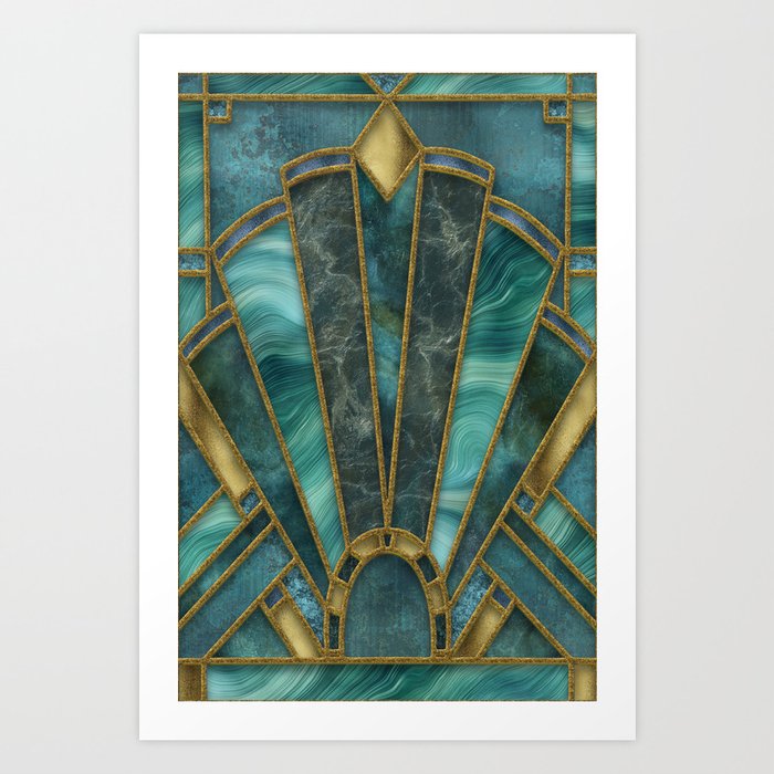 Elegant Stained Glass Art Deco Window With Marble And Gemstone Art Print by  LebensARTdesign