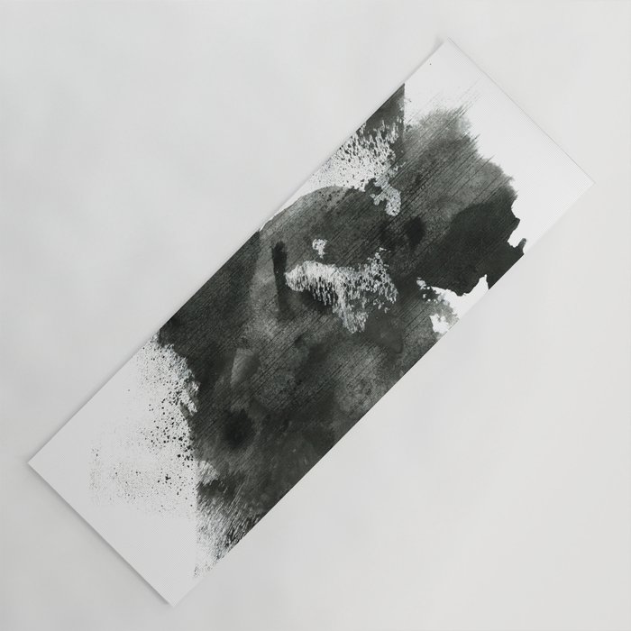 Abstract ink background. Marble style. Black paint stroke texture on white paper Grunge mud art. Macro image of pen juice. Dark Smear.   Yoga Mat