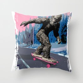 Bigfoot on Skateboard Throw Pillow