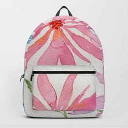 Trio of Pink, Blue and Purple Poinsettia style Abstract Watercolor Flowers Backpack