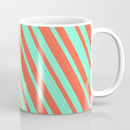 [ Thumbnail: Red & Aquamarine Colored Stripes Pattern Coffee Mug ]