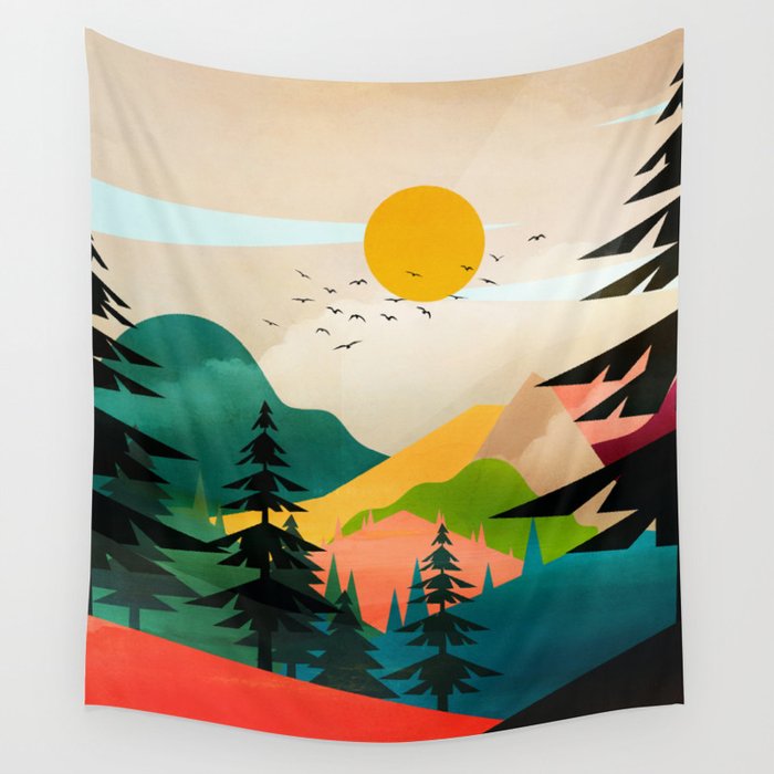 Colorful Morning in the Mountain Forest Wall Tapestry by Nadja