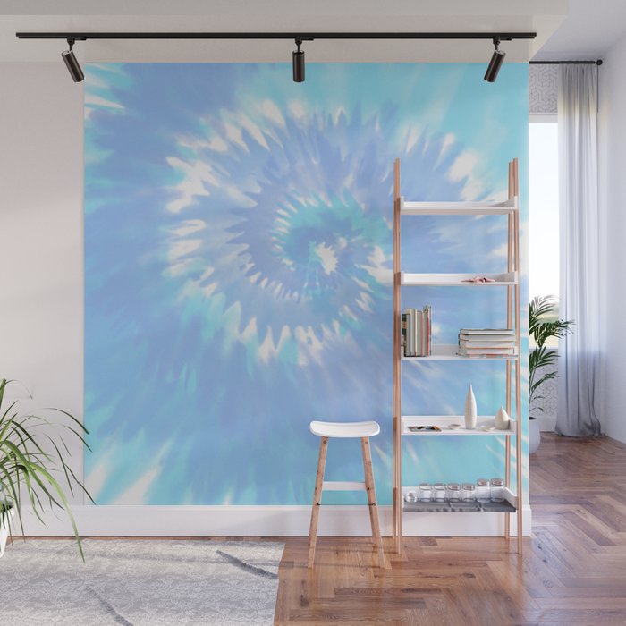 Blue Spiral Tie-Dye Pattern Wall Mural