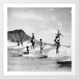 Vintage Hawaii Tandem Surfing Art Print