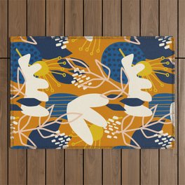 Abstract Floral - Blue + Orange Outdoor Rug