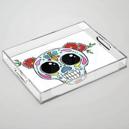 Sugar skull with flowers and bee Acrylic Tray