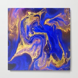 Marble gold and deep blue Metal Print