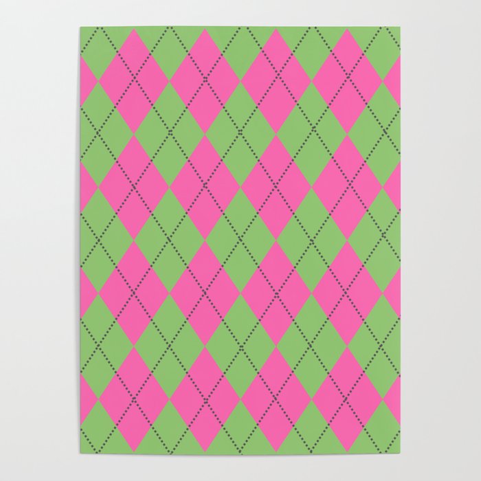 Geometric Argyle Triangle Neon Pink Pattern Poster
