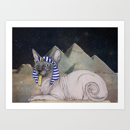Sphynx Cat (space bg) Art Print
