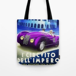 Roma, Italy Gran Prix Racing sports car roman coliseum vintage advertising poster wall decor for kitchen, dinning room, office Tote Bag