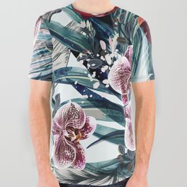 Beautiful tropical vector illustration with palm leaves and orchid flowers in watercolor vintage realistic style All Over Graphic Tee | Orchid, Watercolor, Foliage, Design, Graphic, Palm, Graphicdesign, Beautiful, Vintage, Pattern 